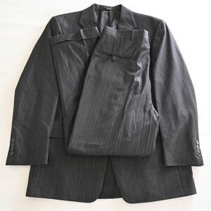 Hart Schaffner Marx 40R 33x30 Gray Flannel Stripe Gold Trumpeter Mens Pants Suit